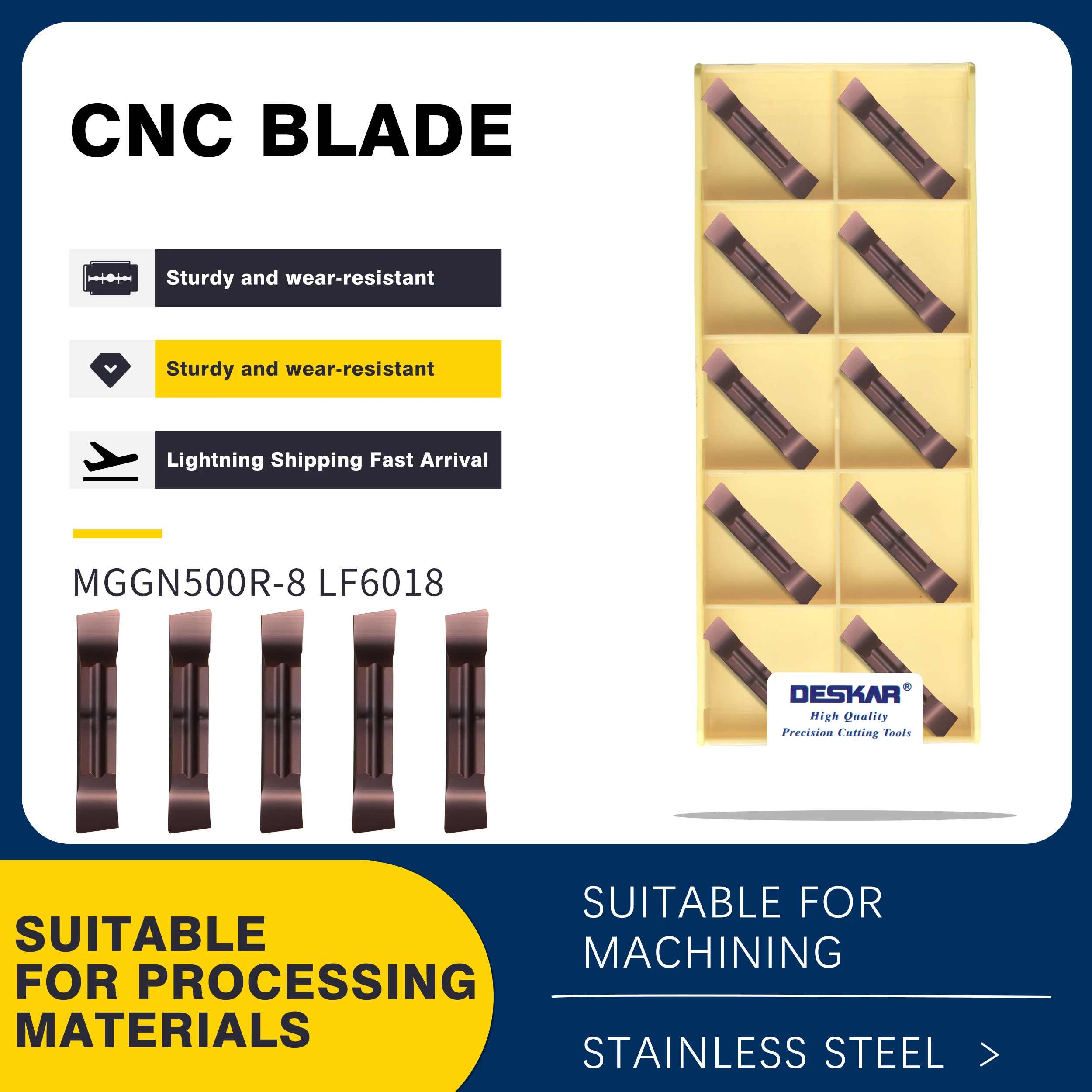 10pcs MGGN150L-8 MGGN200R-8 MGGN300L-8 MGGN400R-8 MGGN500L-8 LF6018 CNC Lathe Turning Tools Carbide Grooving Inserts, For Steel
10pcs MGGN150L-8 MGGN200R-8 MGGN300L-8 MGGN400R-8 MGGN500L-8 LF6018 CNC Lathe Turning Tools Carbide Grooving Inserts, For Steel