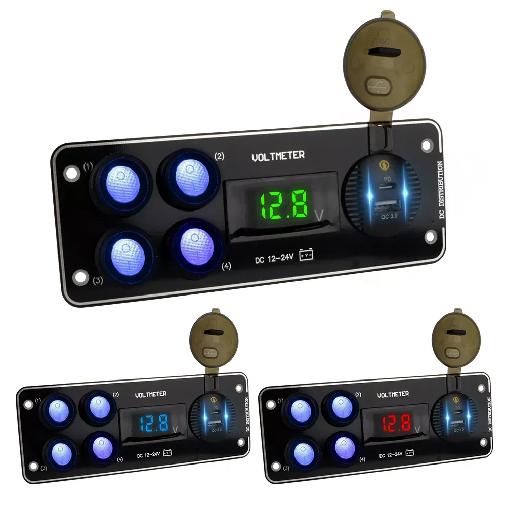 12-24V Voltmeter PD Car charging Toggle Switch Panel For Car RV Truck ATV UTV Camper Caravan QC3.0 4 Gang Switch Panel
12-24V Voltmeter PD Car charging Toggle Switch Panel For Car RV Truck ATV UTV Camper Caravan QC3.0 4 Gang Switch Panel