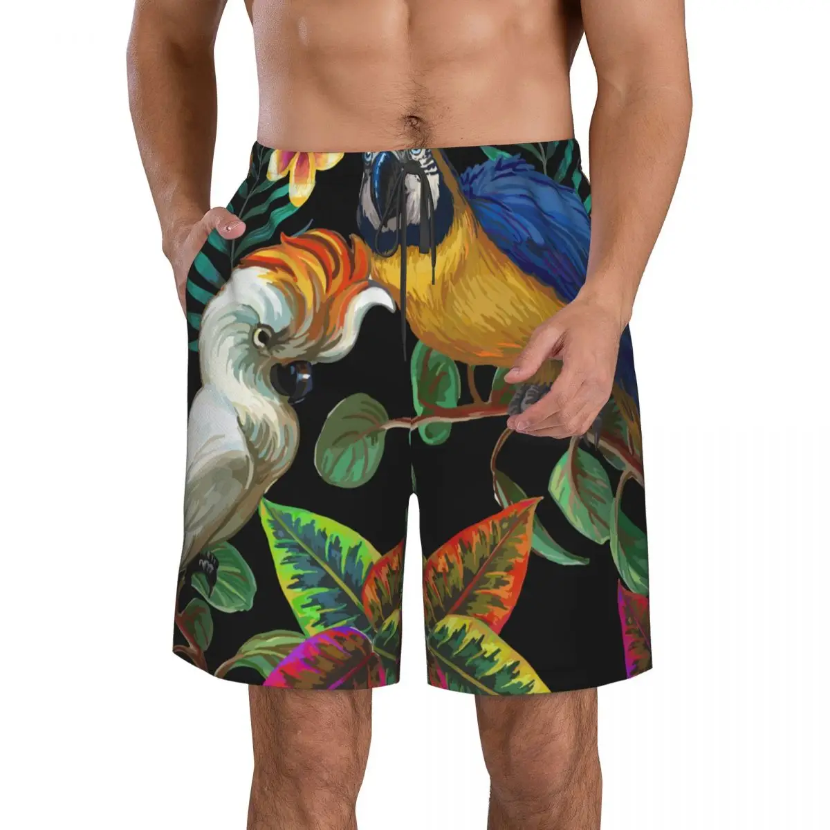 

Быстросохнущие шорты для плавания для мужчин, одежда для плавания, Мужской купальный костюм, плавки, летняя пляжная одежда для купания, тропические птицы и растения