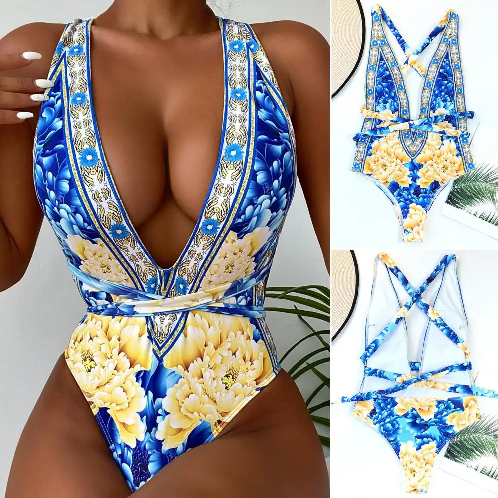 Peony Printing Chic Deep V Neck Cross Straps Summer Swimming Suit Colorful Lady Bathing Suit Slim Fit Spa Clothes
Peony Printing Chic Deep V Neck Cross Straps Summer Swimming Suit Colorful Lady Bathing Suit Slim Fit Spa Clothes