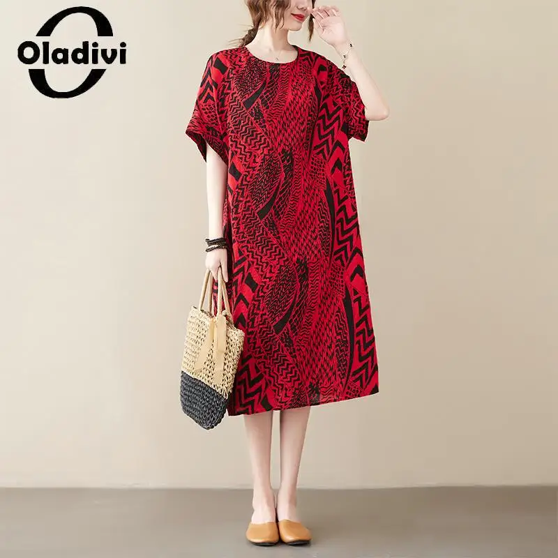 Oladivi Fashion Print Women Large Size Midi Dress 2023 Summer New Casual Loose Dresses Vintage Ladies Oversized Clothes 6XL 8342 
Oladivi Fashion Print Women Large Size Midi Dress 2023 Summer New Casual Loose Dresses Vintage Ladies Oversized Clothes 6XL 8342