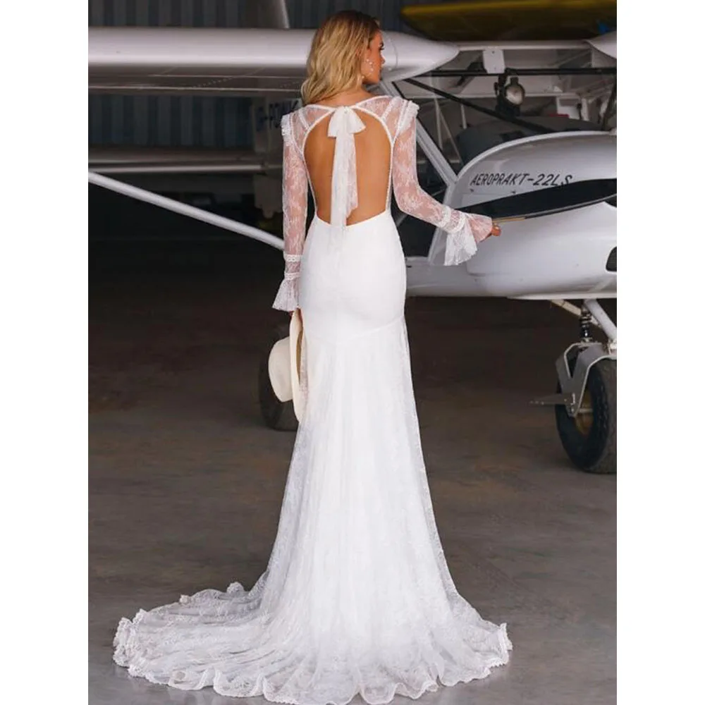 Sexy Lace Mermaid Wedding Dresses 2022 Backless Long Sleeves Boho White Bridal Dress V- Neck Bohemian Gorgeous Vestido De Noiva
Sexy Lace Mermaid Wedding Dresses 2022 Backless Long Sleeves Boho White Bridal Dress V- Neck Bohemian Gorgeous Vestido De Noiva