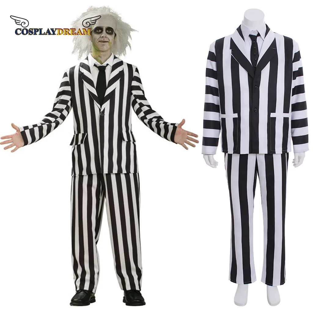 Костюм для косплея Beetlejuice Adam, мужской костюм в черно-белую полоску, пиджак, рубашка, брюки, полный комплект одежды, одежда для Хэллоуина, карнавала
Костюм для косплея Beetlejuice Adam, мужской костюм в черно-белую полоску, пиджак, рубашка, брюки, полный комплект одежды, одежда для Хэллоуина, карнавала