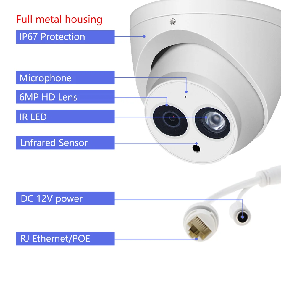 Dahua 6MP Мини купольная IP-камера фотокамера видеонаблюдения встроенный микрофон