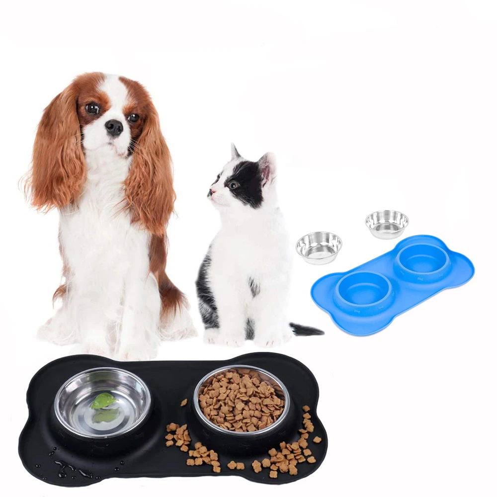 

Dog Bowls Stainless Steel Water Food Cat Feeder With Non Spill Skid Resistant Silicone Mat Pets Foods Bowls For Small Dogs Cat