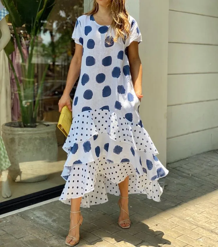 Casual Loose Dot Print Ruffle Long Midi Dress Summer Women Oversized Big Swing Short Sleeve Party Beach Sundress Female Vestidos
Casual Loose Dot Print Ruffle Long Midi Dress Summer Women Oversized Big Swing Short Sleeve Party Beach Sundress Female Vestidos