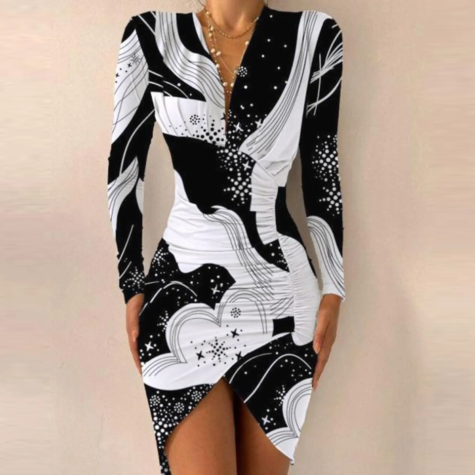 Print Bodycon Dress Women Sexy Deep V-neck Sheath Long Sleeve Irregular Hem Party Banquet Dress Slim Bag Hip Dresses Robe mujer
Print Bodycon Dress Women Sexy Deep V-neck Sheath Long Sleeve Irregular Hem Party Banquet Dress Slim Bag Hip Dresses Robe mujer