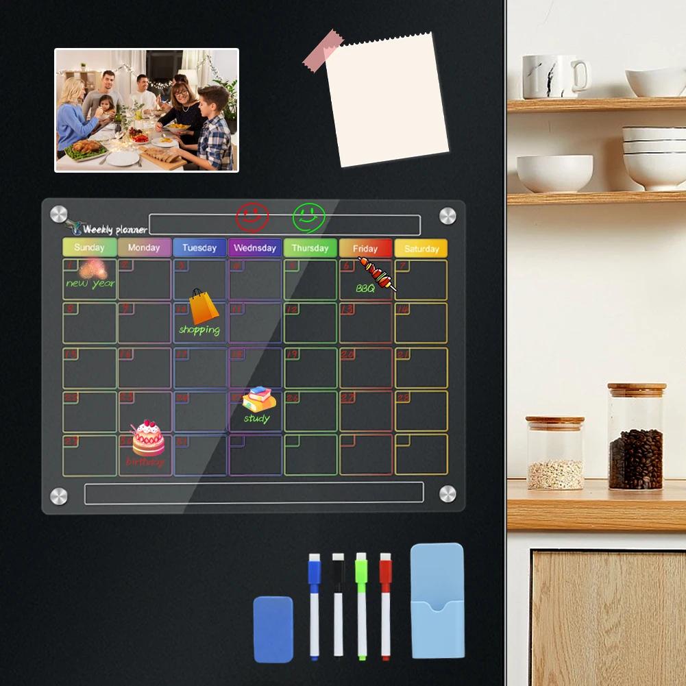 Acrylic Magnetic Calendar for Fridge 2Pcs Monthly and Weekly Planner Dry Erase Board Reusable with 4 Markers Magnetic Pen Holder
Acrylic Magnetic Calendar for Fridge 2Pcs Monthly and Weekly Planner Dry Erase Board Reusable with 4 Markers Magnetic Pen Holder