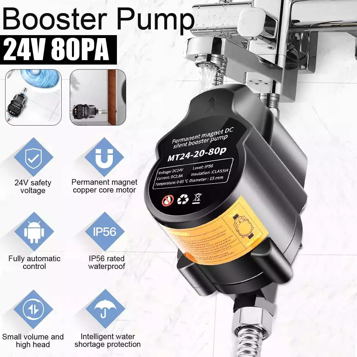 DC 24V Water Pressure Booster Pump 20L/min 80pa Water Pressurizing Pumps for Home Solar Water Heater Shower Kitchen Sink 
DC 24V Water Pressure Booster Pump 20L/min 80pa Water Pressurizing Pumps for Home Solar Water Heater Shower Kitchen Sink