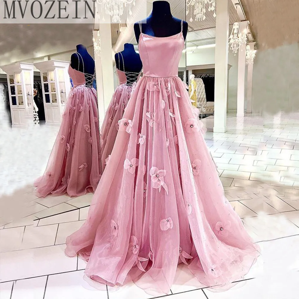 

Розовое платье для выпускного вечера, ТРАПЕЦИЕВИДНОЕ длинное Тюлевое платье с цветами, вечернее платье с цветочным принтом для девушек, официальное платье, плиссированное платье на бретелях-спагетти, платье с бусинами, 2023