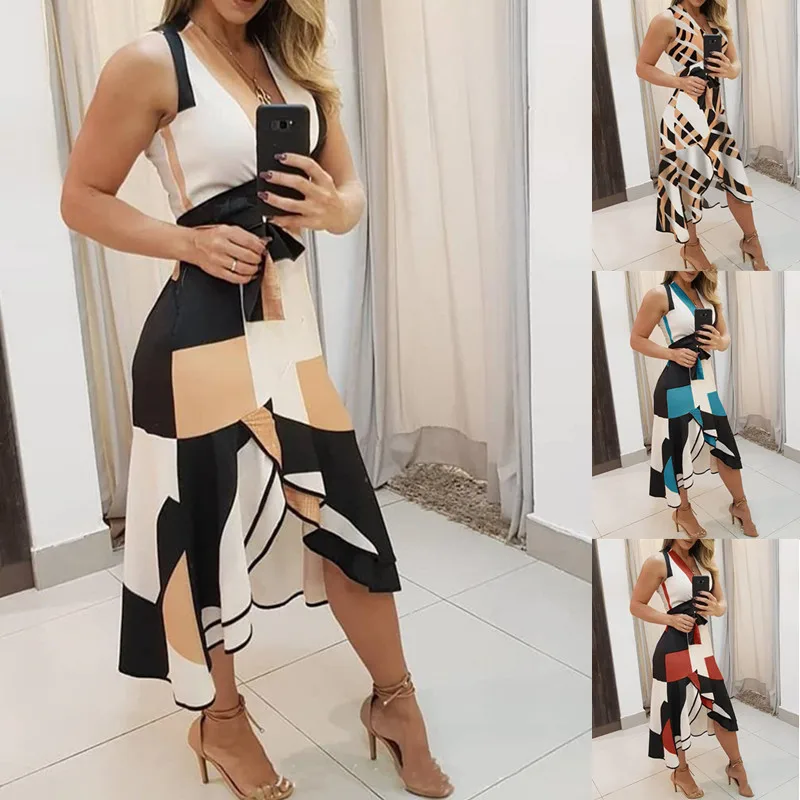 Women Sexy Summer Print V Neck Tunic Midi Dress 2022 Fashion Geometry Print Irregular Bohemia Office Ladies Dresses Casual Wear
Women Sexy Summer Print V Neck Tunic Midi Dress 2022 Fashion Geometry Print Irregular Bohemia Office Ladies Dresses Casual Wear