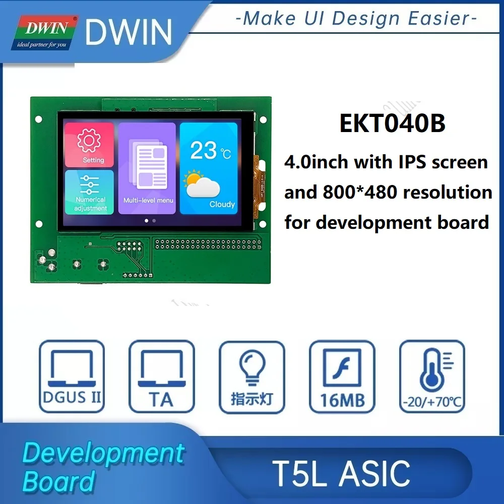 Dwin 4.0 inch Development board , 800*480 IPS LCD Function Evaluation ,Multiple user interfaces(I/Os, CAN, PWM, AD, UART)
Dwin 4.0 inch Development board , 800*480 IPS LCD Function Evaluation ,Multiple user interfaces(I/Os, CAN, PWM, AD, UART)