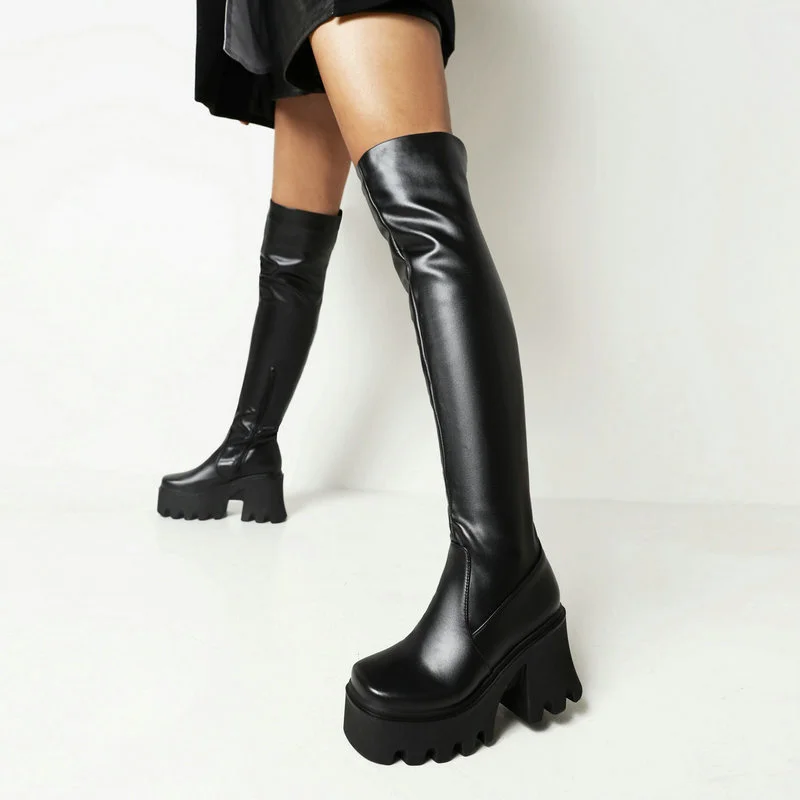 Thigh High Elastic Chelsea Boots Over The Knee Platform Muffin Thick Bottomed Chimney Boot Fall Winter Punk Gothic Women's Shoes
Thigh High Elastic Chelsea Boots Over The Knee Platform Muffin Thick Bottomed Chimney Boot Fall Winter Punk Gothic Women's Shoes