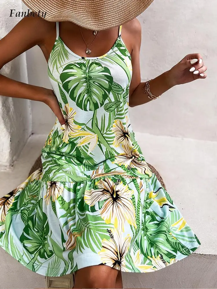 Summer Women Casual Beach Dress Boho Fashion Sexy Sling Backless Loose Mini Dresses Elegant Sleeveless Print Dress Female Beach
Summer Women Casual Beach Dress Boho Fashion Sexy Sling Backless Loose Mini Dresses Elegant Sleeveless Print Dress Female Beach