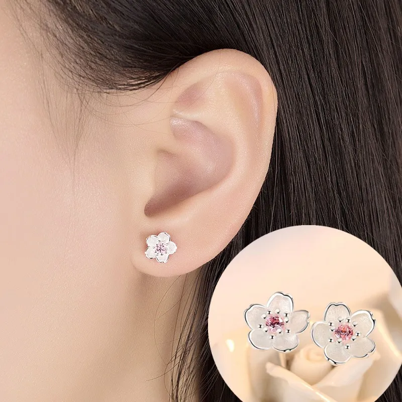 1 Pair Zircon Earrings silver fashion Cherry blossoms flower crystal stud earrings For women jewelry birthday gift
1 Pair Zircon Earrings silver fashion Cherry blossoms flower crystal stud earrings For women jewelry birthday gift