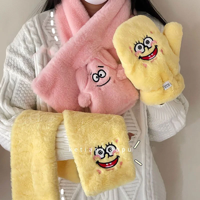 Sanrio Spongebobs Kawaii Patrick Star Scarf Glove Cartoon Cute Fashion Winter Warm Plush Thickening Christmas Gifts For Girls
Sanrio Spongebobs Kawaii Patrick Star Scarf Glove Cartoon Cute Fashion Winter Warm Plush Thickening Christmas Gifts For Girls
