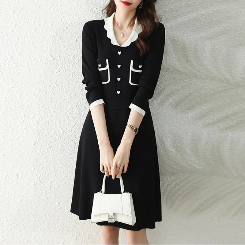 2022 Lapel Long-sleeved Knitted Autumn Women Sweater Dresse Elegant Fashion Office Ladies Work A-line Black Knee Length Skirts
2022 Lapel Long-sleeved Knitted Autumn Women Sweater Dresse Elegant Fashion Office Ladies Work A-line Black Knee Length Skirts