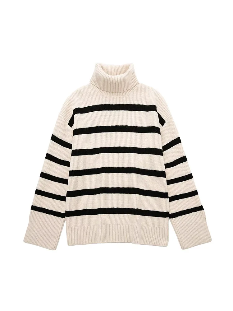 2022 Autumn/Winter Women's New Retro High Neck Fashion Striped Loose Fitted Warm Knitted Sweater
2022 Autumn/Winter Women's New Retro High Neck Fashion Striped Loose Fitted Warm Knitted Sweater