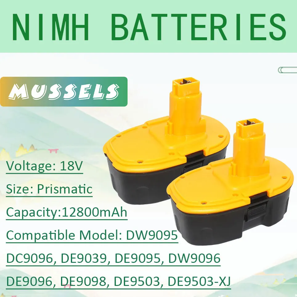 18V 12800mAh NiMH Power Tool for DeWalt DC9096 DE9039 DE9095 DW9098 DE9503 DW9096 Replacement Battery
18V 12800mAh NiMH Power Tool for DeWalt DC9096 DE9039 DE9095 DW9098 DE9503 DW9096 Replacement Battery