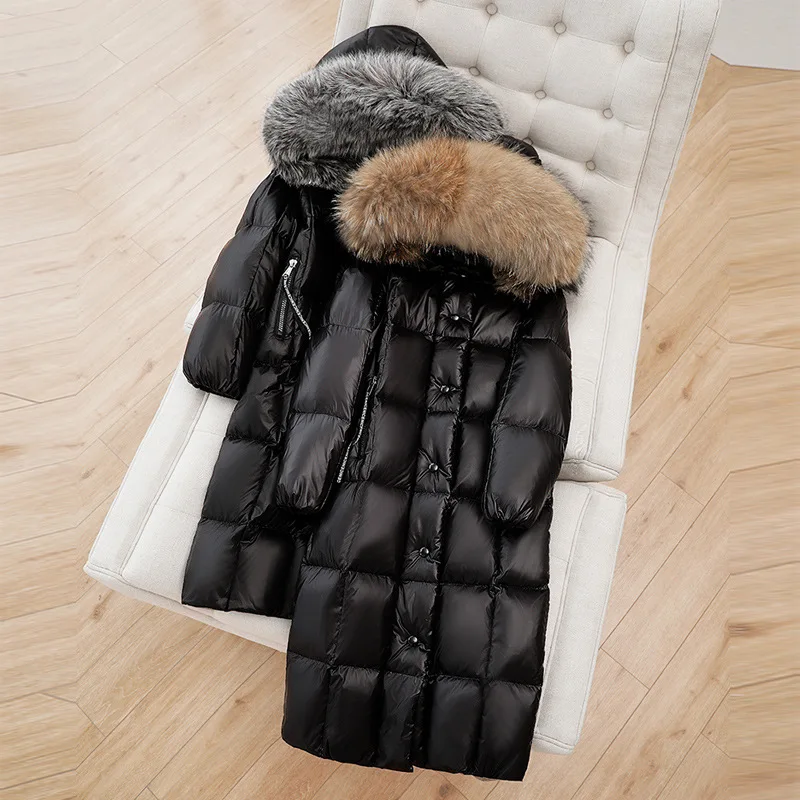 Over-the-knee Down Jacket Women's 2022 New Black Glossy Waterproof Big Fur Collar Thickened Warm Winter Female Parka Coat
Over-the-knee Down Jacket Women's 2022 New Black Glossy Waterproof Big Fur Collar Thickened Warm Winter Female Parka Coat