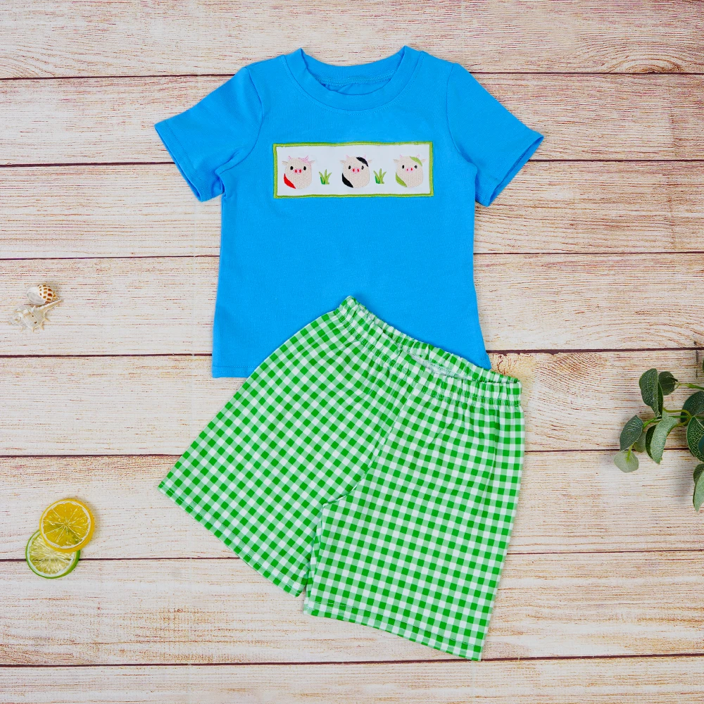 1-8T Summer Boy Set Clothes Half Sleeve Two-pieces Outfit With Cartoon Pigs Embroidery Blue Top And Green Shorts Suit Clothing
1-8T Summer Boy Set Clothes Half Sleeve Two-pieces Outfit With Cartoon Pigs Embroidery Blue Top And Green Shorts Suit Clothing