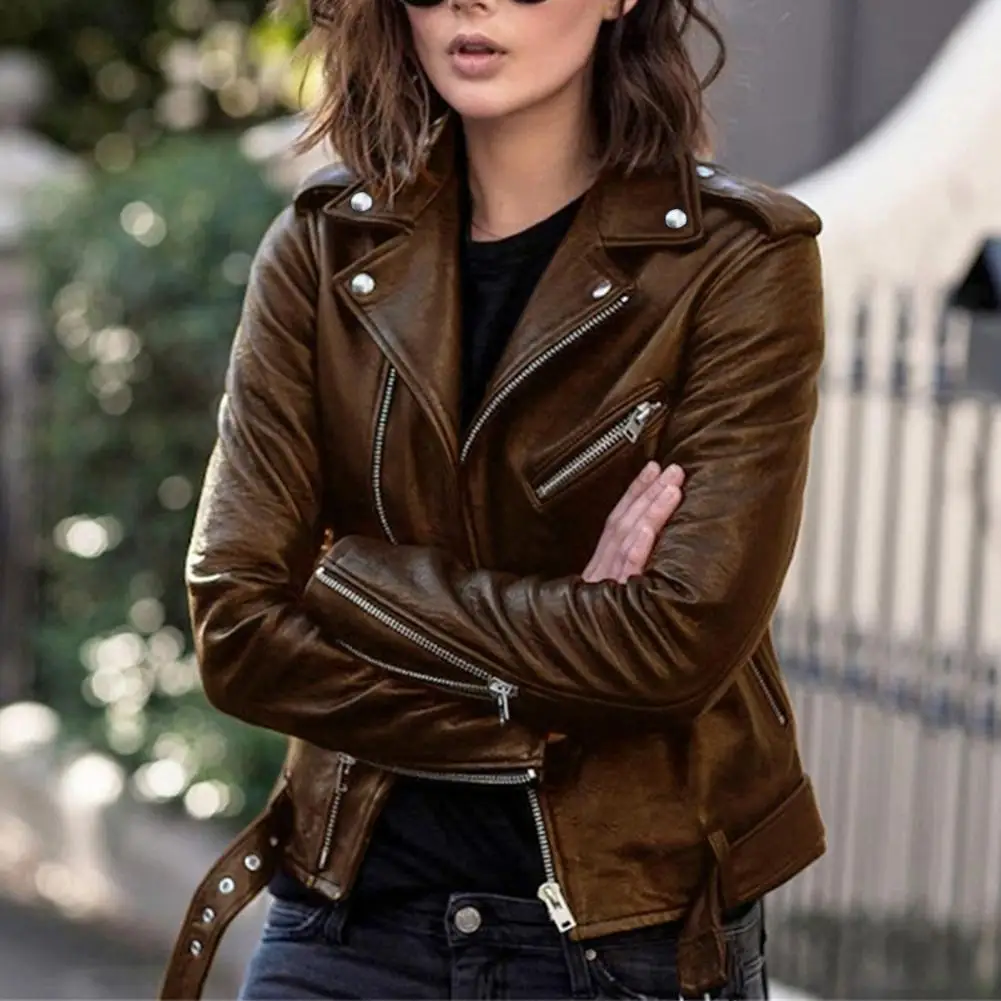 Cool Autumn Jacket Women Faux Leather Coat Slim Turndown Collar Belt Jacket Warm
Cool Autumn Jacket Women Faux Leather Coat Slim Turndown Collar Belt Jacket Warm