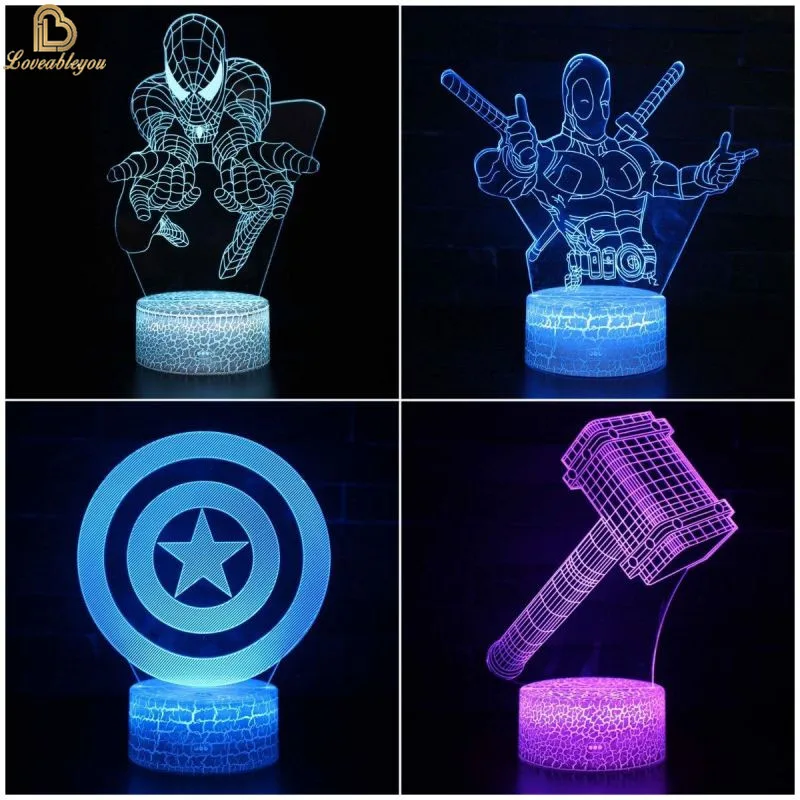 Disney Spider Hero Deadpool Hulk Night Light 3D Desk Lamp Colorful Touch LED Ornament Light Children's Toy Birthday Gift
Disney Spider Hero Deadpool Hulk Night Light 3D Desk Lamp Colorful Touch LED Ornament Light Children's Toy Birthday Gift
