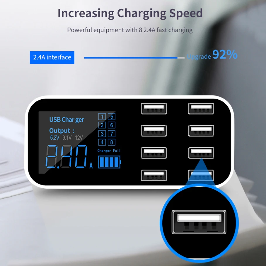 2.4A MAX Fast Car Charger 8 Port Multi USB LCD Display Phone Charger 12V Battery Charger USB Hub for Phone Tablets GPS DVR
2.4A MAX Fast Car Charger 8 Port Multi USB LCD Display Phone Charger 12V Battery Charger USB Hub for Phone Tablets GPS DVR