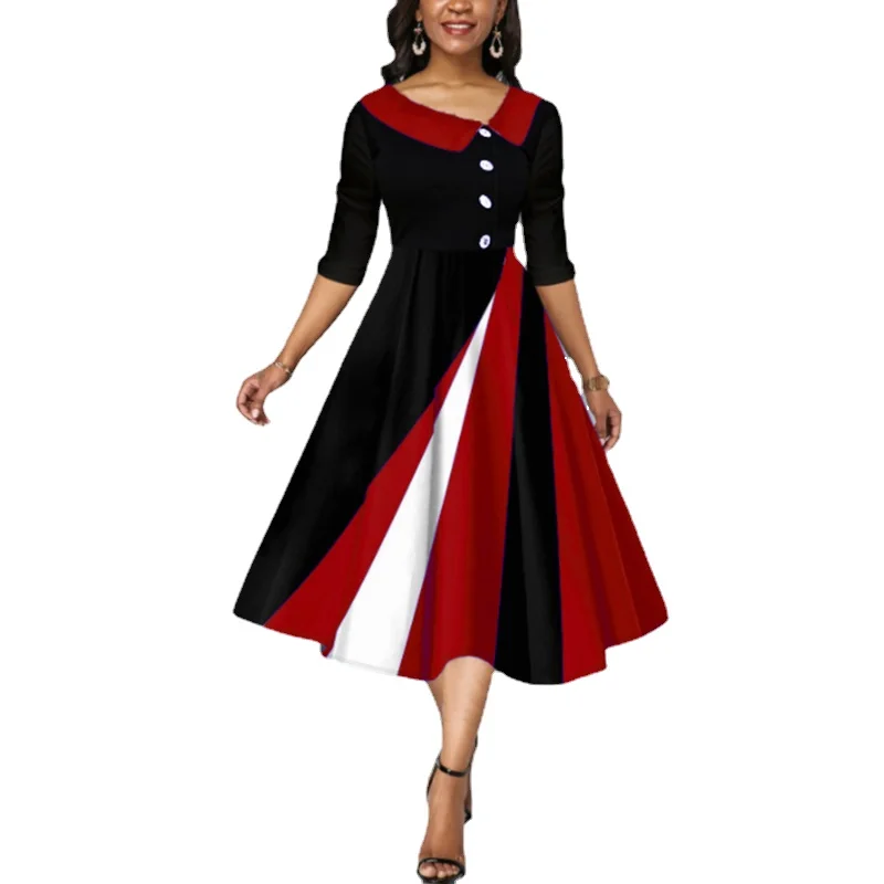 Vintage Geometric Print Dresses for Women Casual Scarf Collar Half Sleeve Buttons Swing Robe Elegant Rockabilly Party Vestidos
Vintage Geometric Print Dresses for Women Casual Scarf Collar Half Sleeve Buttons Swing Robe Elegant Rockabilly Party Vestidos