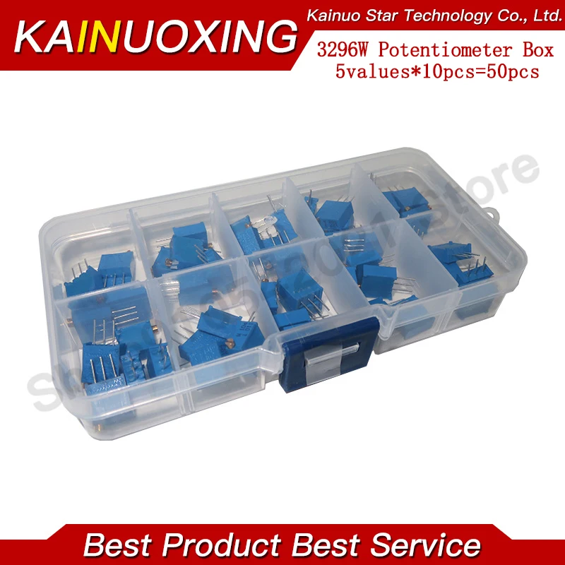 

50pcs 3296W Multiturn Trimmer Potentiometer Kit 501 102 202 502 103 203 503 104 204 504 500 1K 2K 5K 10K 20K 50K 100K 200K 500K