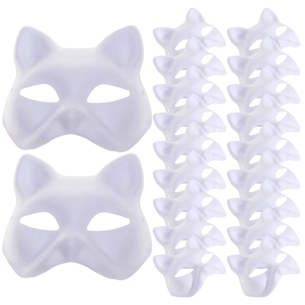 

20 Pcs Masquerade Mask Blank Hand Drawn DIY Cosplay Party Bulk 6X17X18CM White Cat Paper Prop Child