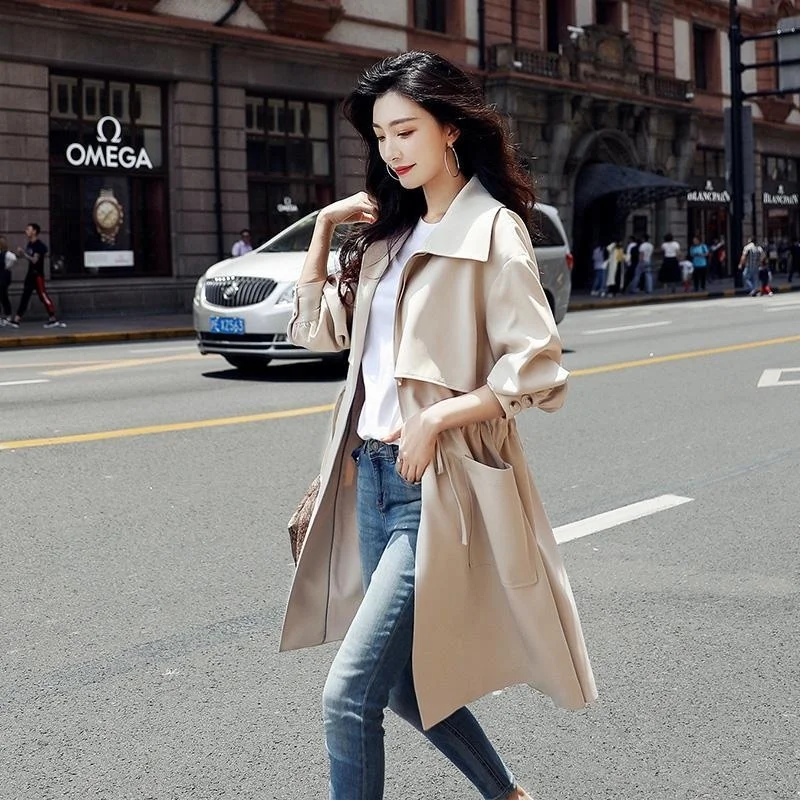 Women Trench Long Coat 2021 Autumn New Solid Color Fashion Casual Ladies Windbreaker British Style Trench Outerwear Coats Korean
Women Trench Long Coat 2021 Autumn New Solid Color Fashion Casual Ladies Windbreaker British Style Trench Outerwear Coats Korean