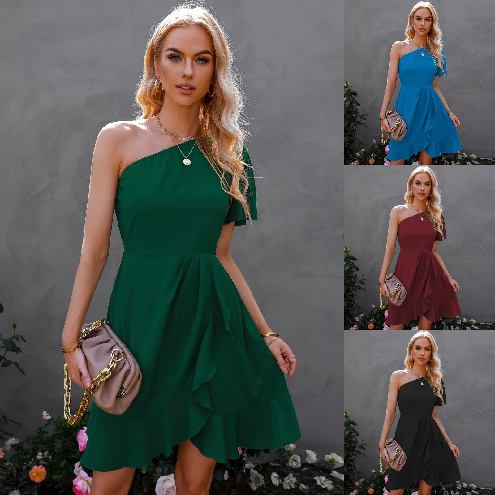 Summer Gentle Sensual Dresses Slanted Shoulder Dress High Waist Asymmetric Skirt High Waist Dress for Women 
Summer Gentle Sensual Dresses Slanted Shoulder Dress High Waist Asymmetric Skirt High Waist Dress for Women