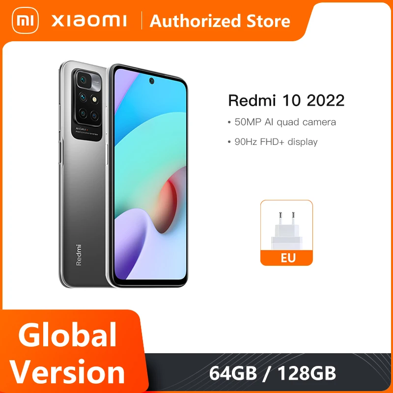 

Global Version Xiaomi Redmi 10 2022 4GB/128GB Cellphone MediaTek Helio G88 Octa Core 50MP AI Quad Camera 90Hz FHD Display