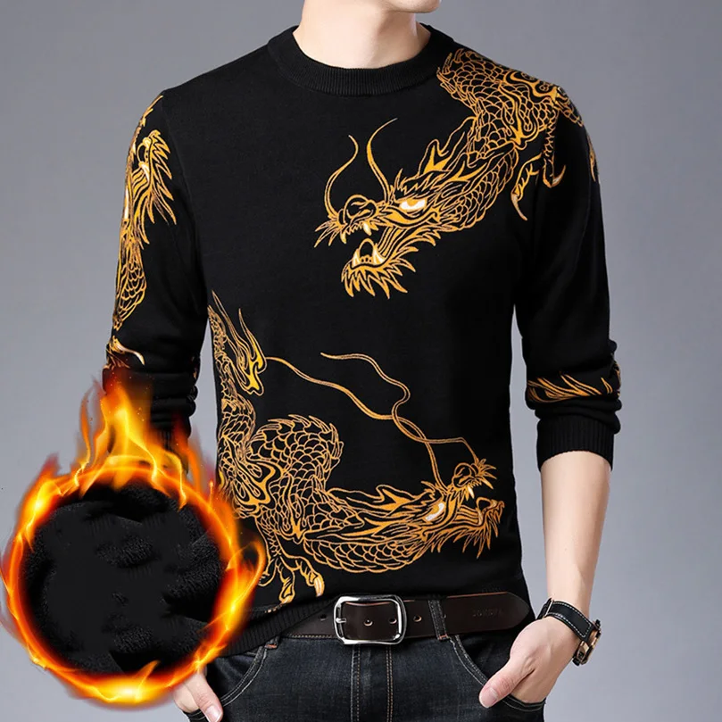 Gold Dragon Print Sweater Men Fleece Male Knitted Sweaters Dresses Man Oversize Top Knitting Autumn Winter Pullovers
Gold Dragon Print Sweater Men Fleece Male Knitted Sweaters Dresses Man Oversize Top Knitting Autumn Winter Pullovers