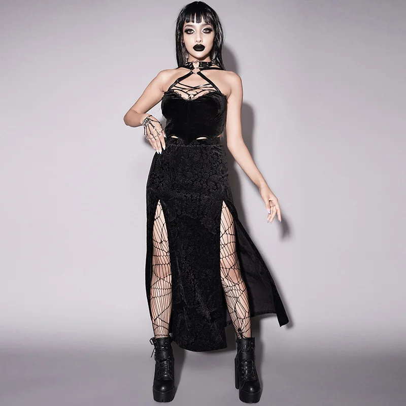 Gothic split mid calf midi skirt women side open y2k Korean style high waist velvet flowers vintage long skirts
Gothic split mid calf midi skirt women side open y2k Korean style high waist velvet flowers vintage long skirts