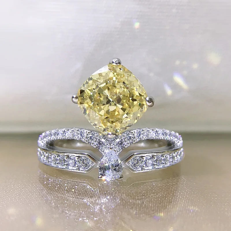 100% 925 Sterling Silver 8*8mm Yellow High Carbon Diamond Rings For Women Sparkling Wedding Party Fine Jewerlty Gift
100% 925 Sterling Silver 8*8mm Yellow High Carbon Diamond Rings For Women Sparkling Wedding Party Fine Jewerlty Gift