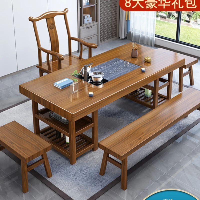 Solid wood large plate tea table and chair combination simple kungfu tea table living room household tea table tea set
Solid wood large plate tea table and chair combination simple kungfu tea table living room household tea table tea set
