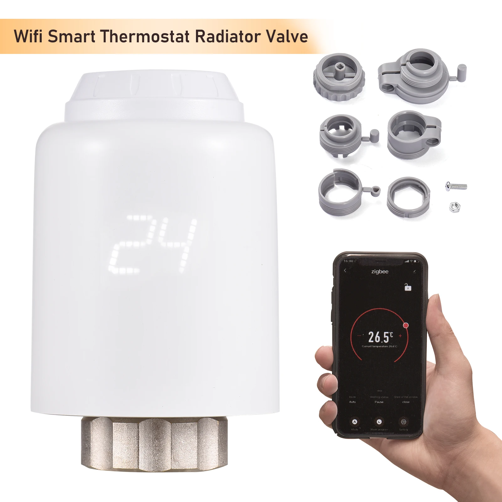 ZigBee Thermostatic Radiator Valve Programmable Smart Radiator Thermostat APP Voice Control Compatible Alexa Google Assistant
ZigBee Thermostatic Radiator Valve Programmable Smart Radiator Thermostat APP Voice Control Compatible Alexa Google Assistant