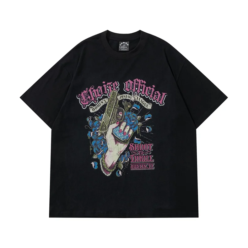 2022 Men Women Hip Hop Streetwear Oversize T-Shirt pistol rose print T-shirt Cotton Summer Harajuku Tshirt Short Sleeve Tops
2022 Men Women Hip Hop Streetwear Oversize T-Shirt pistol rose print T-shirt Cotton Summer Harajuku Tshirt Short Sleeve Tops