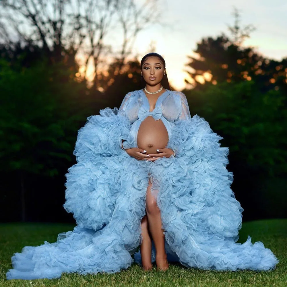 Sky Blue Fluffy Maternity Robes Custom Made Tulle Women Long Tulle Dresses Photo Shoot Beach Birthday Party Robe
Sky Blue Fluffy Maternity Robes Custom Made Tulle Women Long Tulle Dresses Photo Shoot Beach Birthday Party Robe