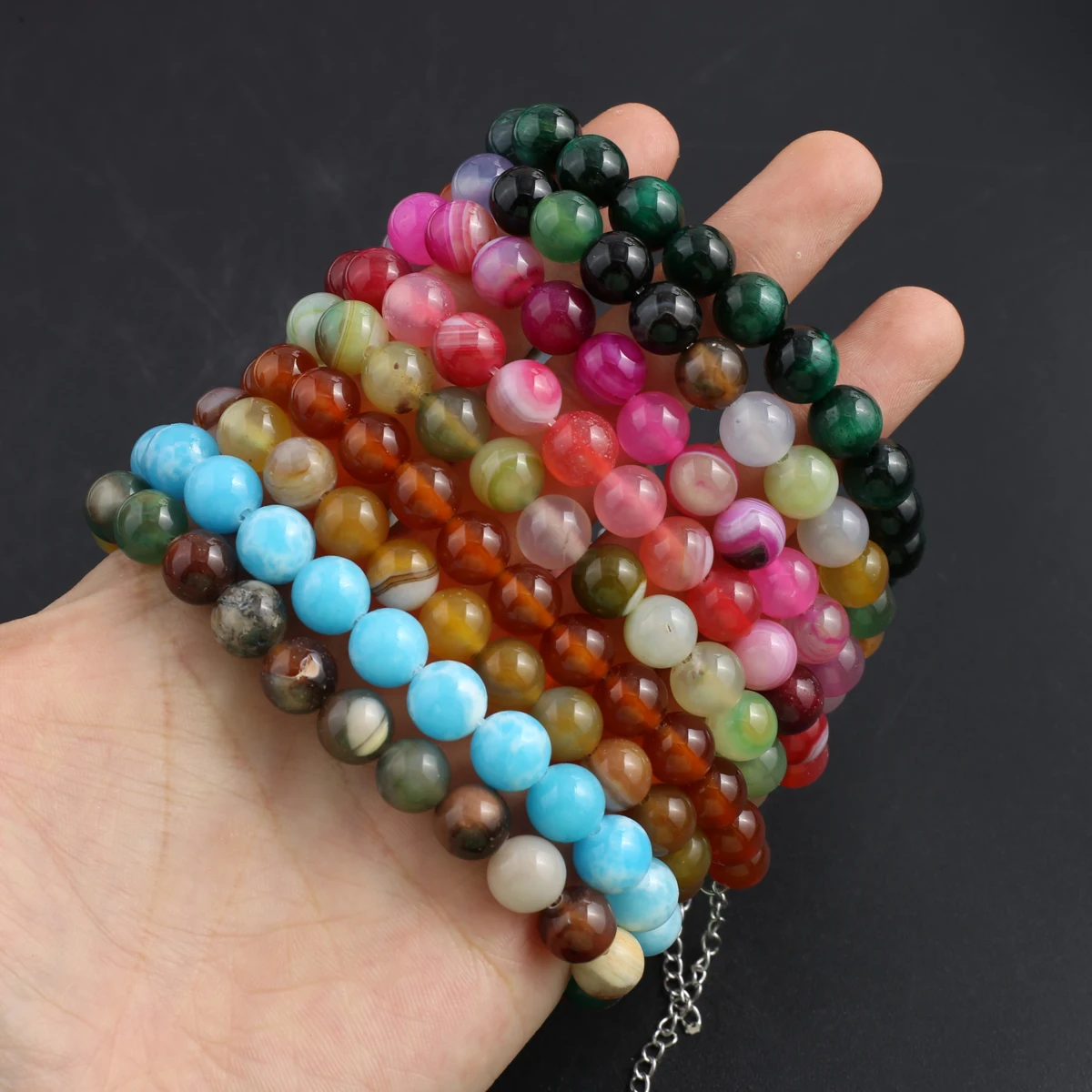 

7PCS Wholesale Random Color Agate Beaded Bracelet Charm Natural Stone Jewelry Accessories Valentine's Day Gifts for Men Women
