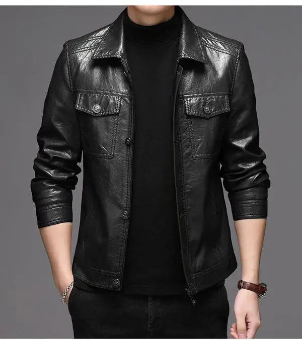 Spring and Autumn leather coat men's lapel slim fit handsome short soft leather jacket thin coat fashion
Spring and Autumn leather coat men's lapel slim fit handsome short soft leather jacket thin coat fashion