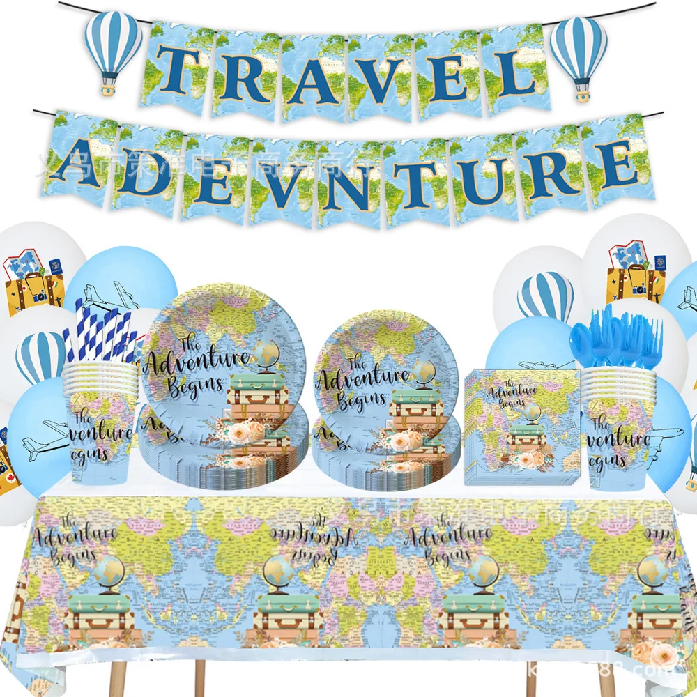 New Travel Adventurer Retirement Birthday Party Tableware Paper Plate Towel Tablecloth Background Cloth Decorative Set Supplies
New Travel Adventurer Retirement Birthday Party Tableware Paper Plate Towel Tablecloth Background Cloth Decorative Set Supplies