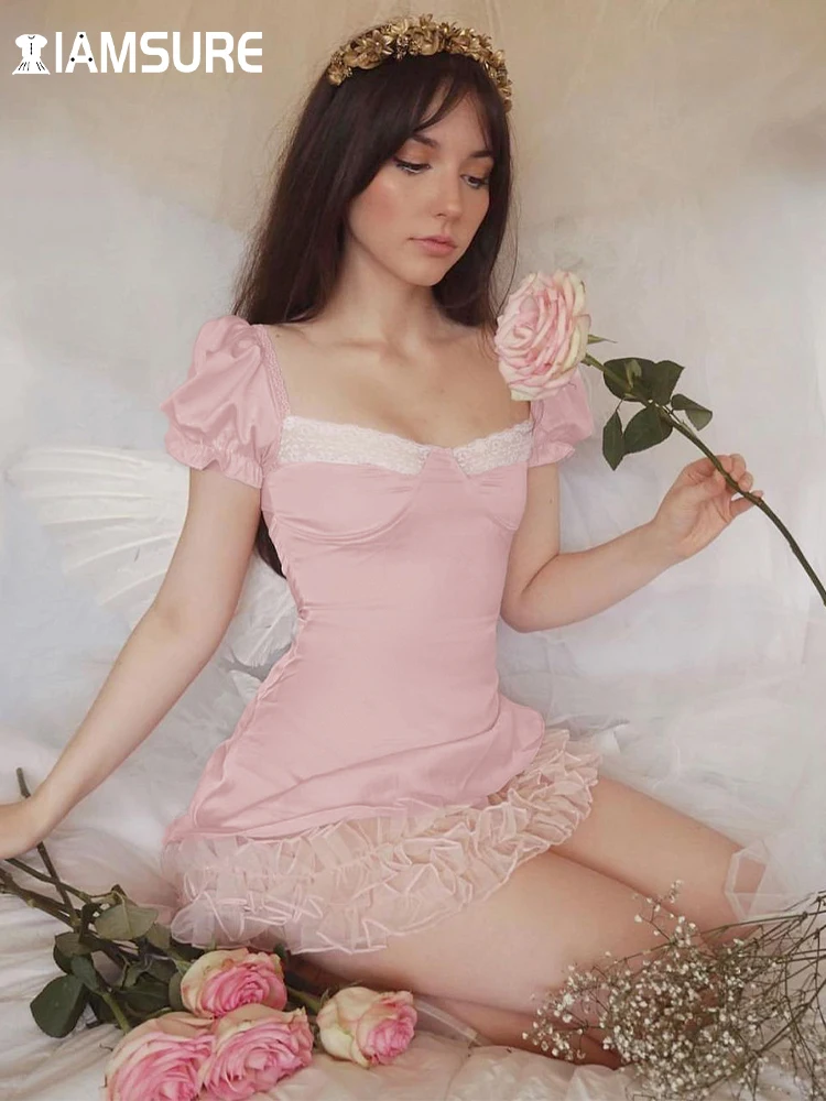 IAMSURE Sweet Cute Lace Trim A-Line Dress Sexy Slim Pink Puff Sleeve Patchwork Mesh Mini Dresses For Women 2022 Summer Fashion
IAMSURE Sweet Cute Lace Trim A-Line Dress Sexy Slim Pink Puff Sleeve Patchwork Mesh Mini Dresses For Women 2022 Summer Fashion