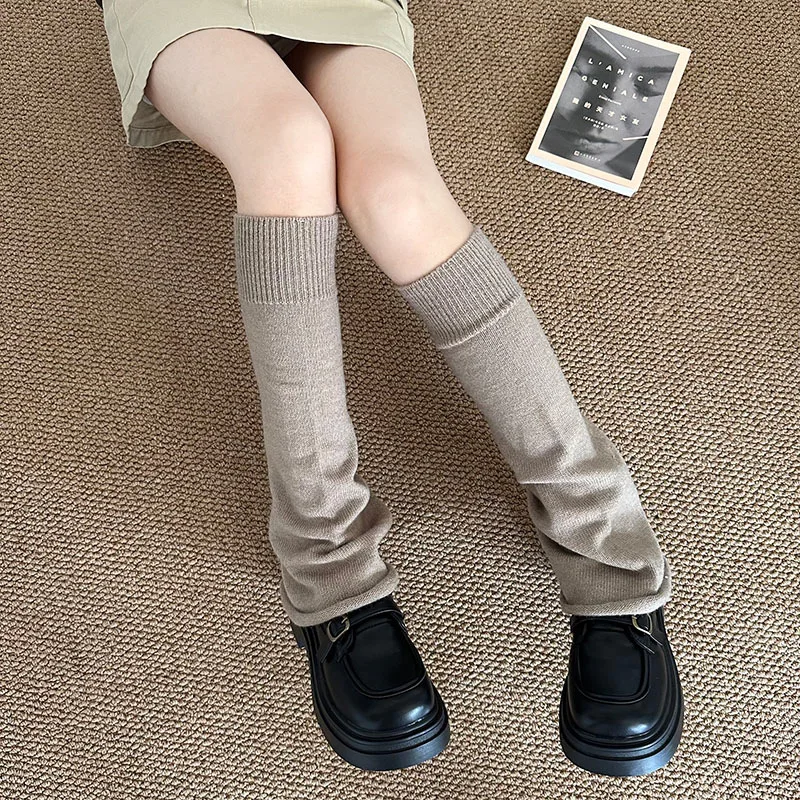 

White JK Lolita Leg Warmer Japanese Style Long Socks Kawaii Leg Cover Fashion Calf Gaiters Harajuku Flared Knitted Stockings