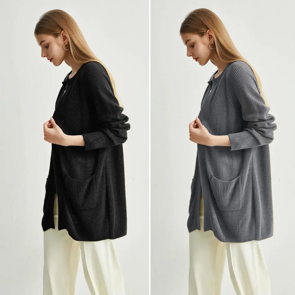 O-Neck Long Sleeve Pockets Open Front Sweater Coat Women Autumn Casual Solid Color Mid-Length Knit Cardigan Streetwear
O-Neck Long Sleeve Pockets Open Front Sweater Coat Women Autumn Casual Solid Color Mid-Length Knit Cardigan Streetwear
