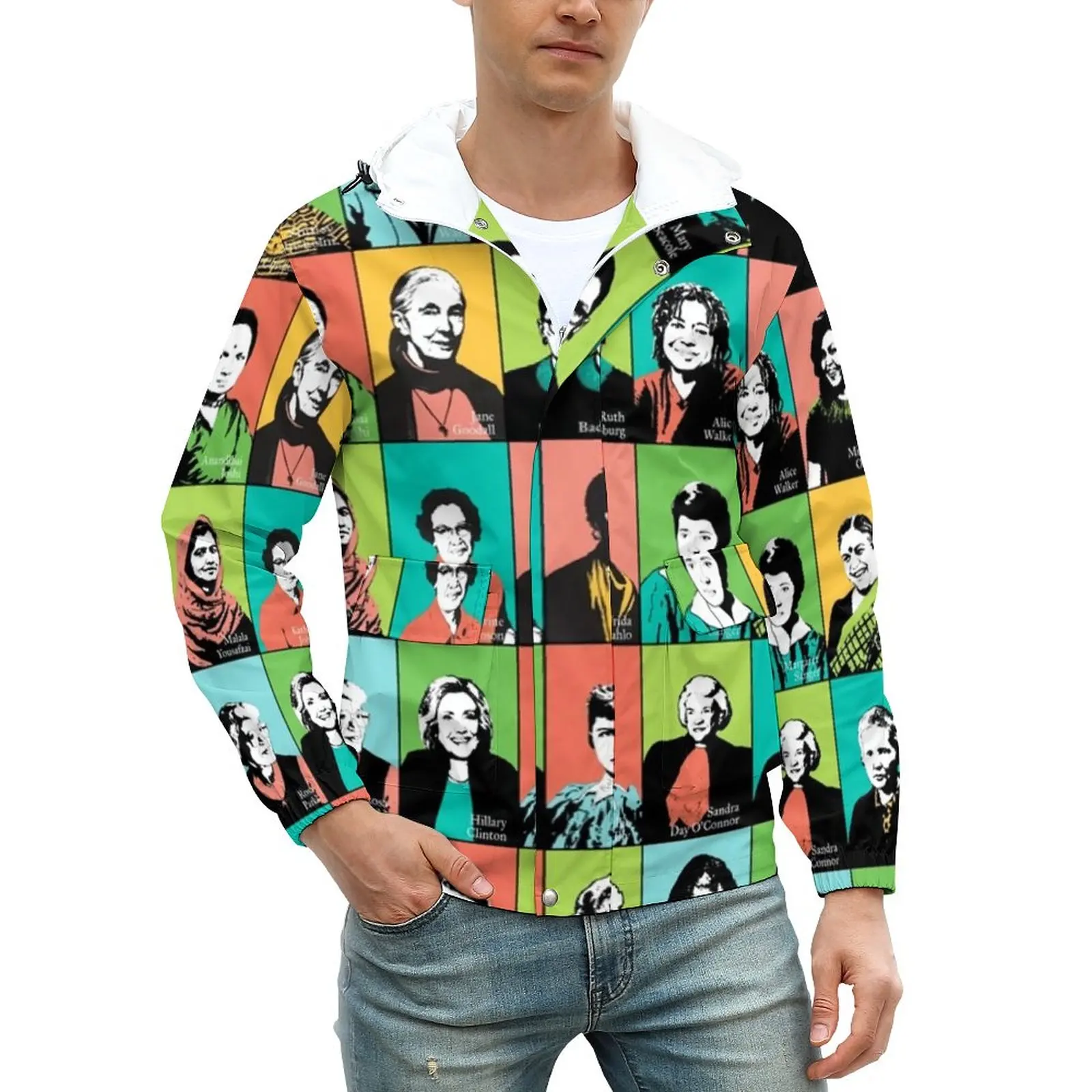 Женские куртки, мужские осенние куртки с феминистскими иконами, винтажные повседневные ветровки с капюшоном, свободная куртка с рисунком
Женские куртки, мужские осенние куртки с феминистскими иконами, винтажные повседневные ветровки с капюшоном, свободная куртка с рисунком