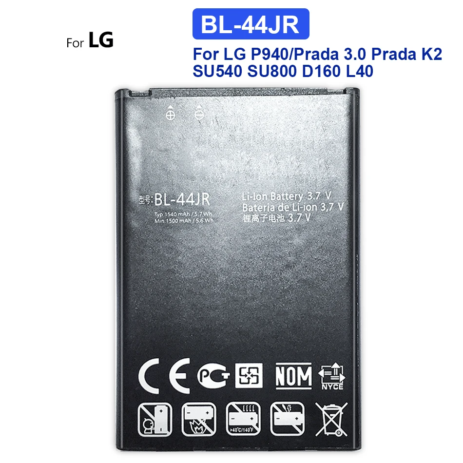 

BL-44JR Mobile Phone Battery For LG P940/ 3.0 K2 SU540 SU800 D160 L40 Replacement Battery BL 44JR 1540mAh