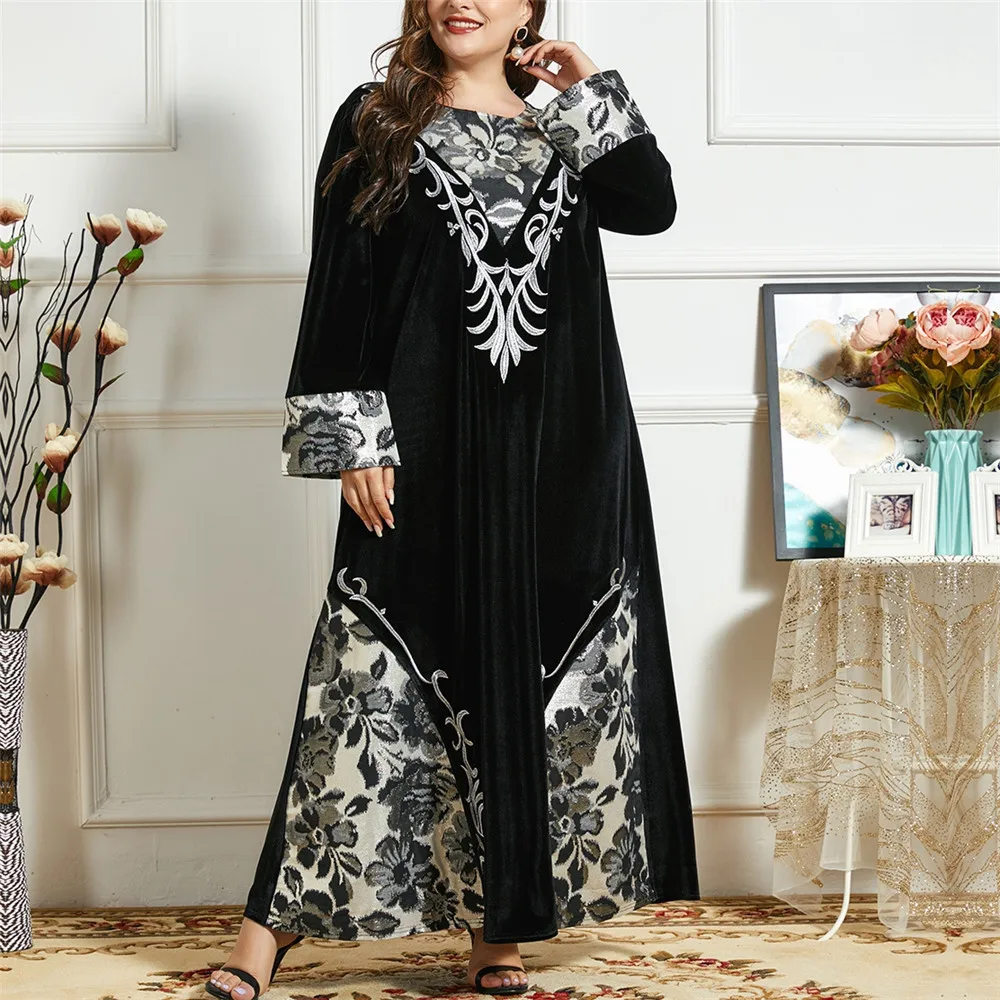 Women Muslim Dress Mid-east Fashion Long Sleeve Embroidery Floral Patchwork Pullover Round Neck Loose Spring Fall Ladies Dress 
Women Muslim Dress Mid-east Fashion Long Sleeve Embroidery Floral Patchwork Pullover Round Neck Loose Spring Fall Ladies Dress